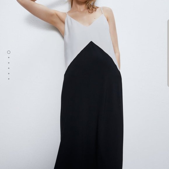 Zara - Black & White Midi Slip Dress - Picture 6 of 8